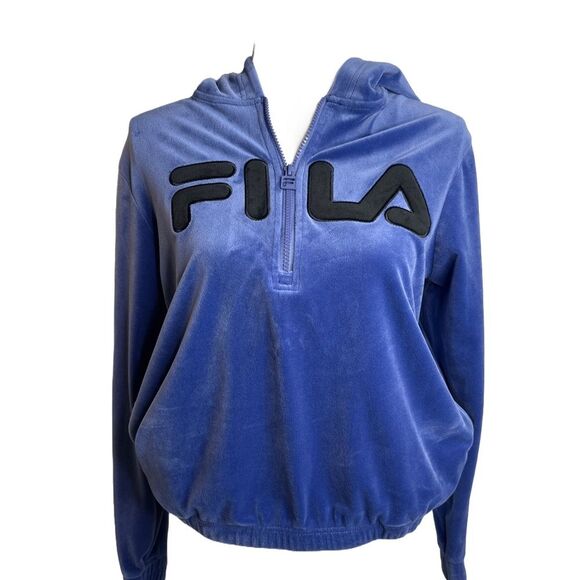 Fila Womens Velour Quarter Hoodie Marlin(Blue) Size XS - Picture 2 of 9